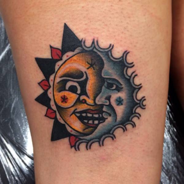 Colorful Sun Tattoo Tattoo On Leg