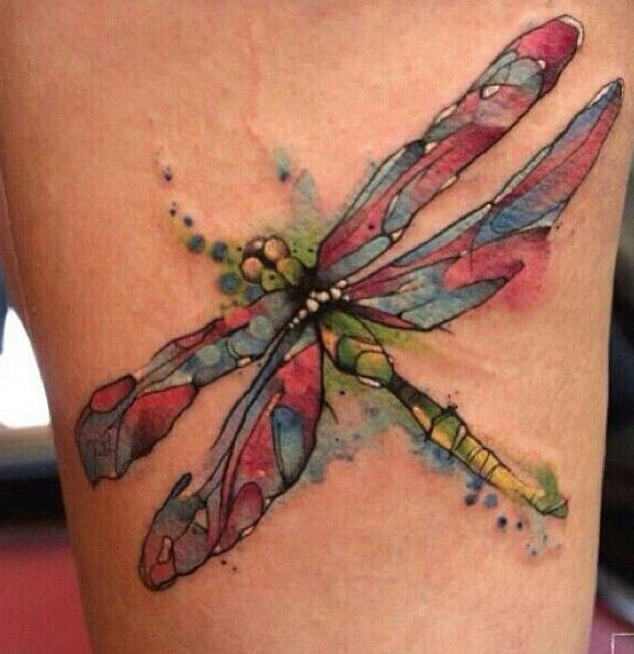 Colorful Watercolor Dragonfly Tattoo Design