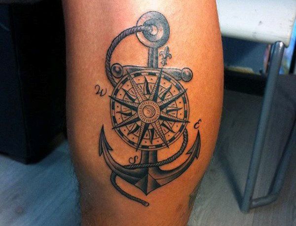 Compass And Anchor Tattoo Designs For Men