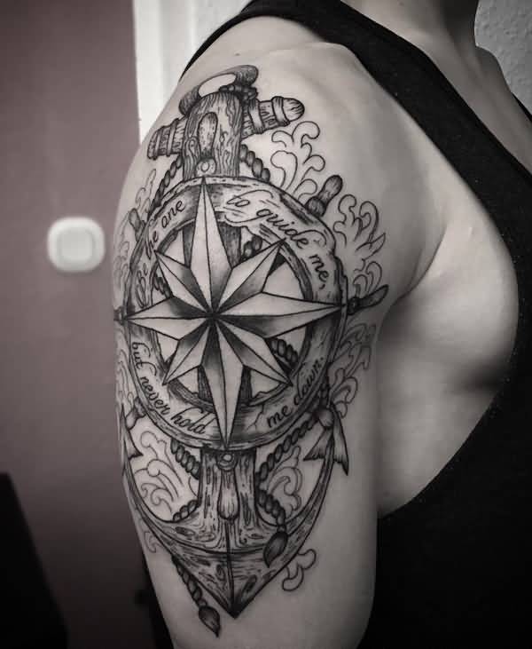 Compass and Anchor Nautical Tattoo On Sleeve