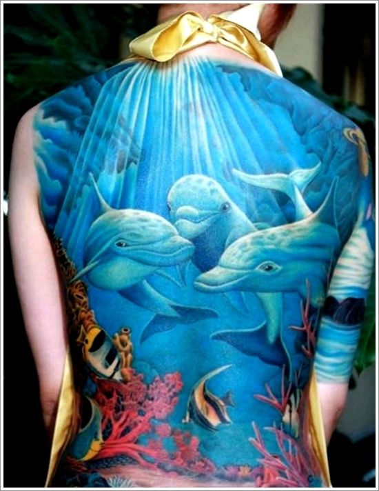 Concept of Dolphin Tattoo Design On Full Back