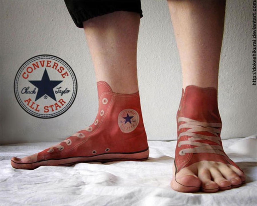 Converse Shoes 3d Tattoo On Feet