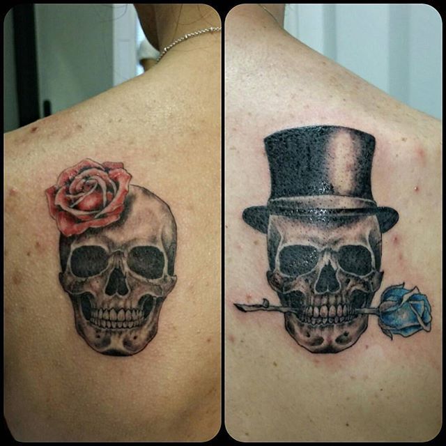 Couple Skull Tattoos On bak