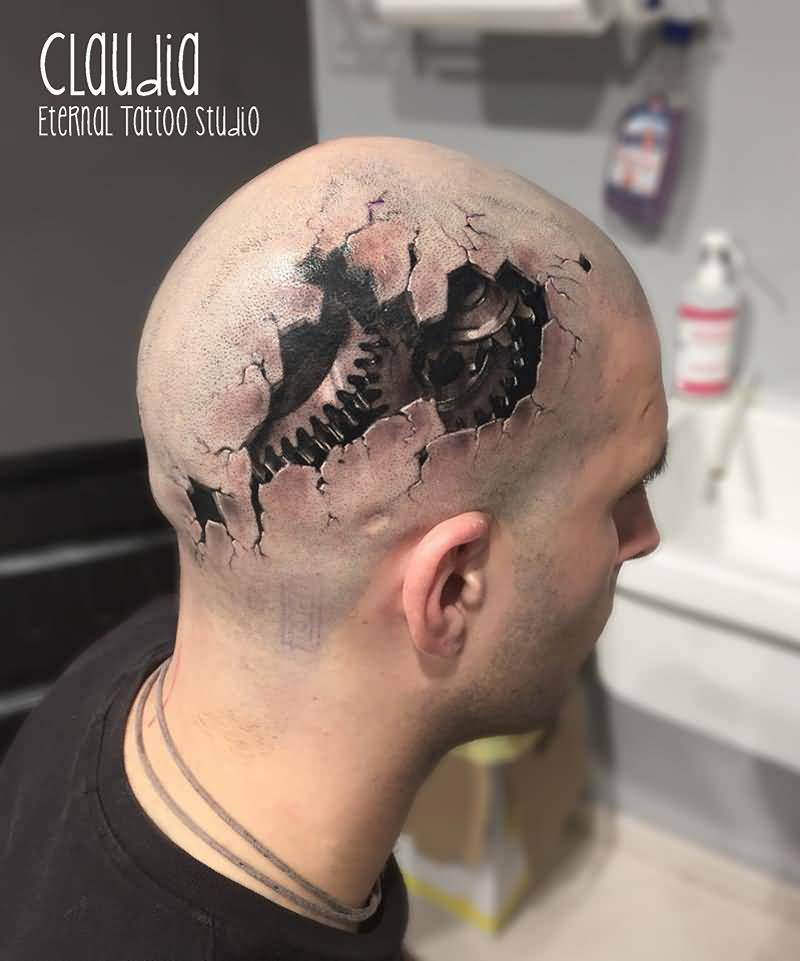 Cracked head 3d Tattoo For Men