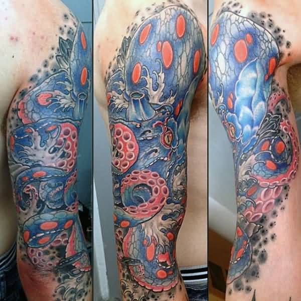 Creative Octopus Tattoo On Full Sleeve For Men