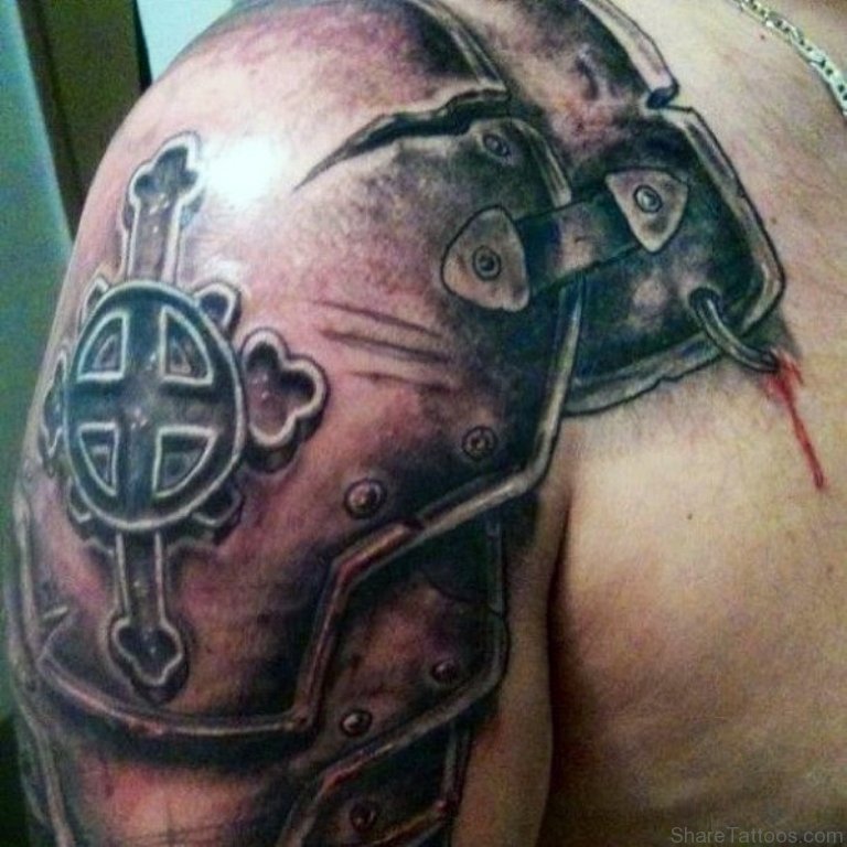 Cross Tattoo On shoulder With Armor