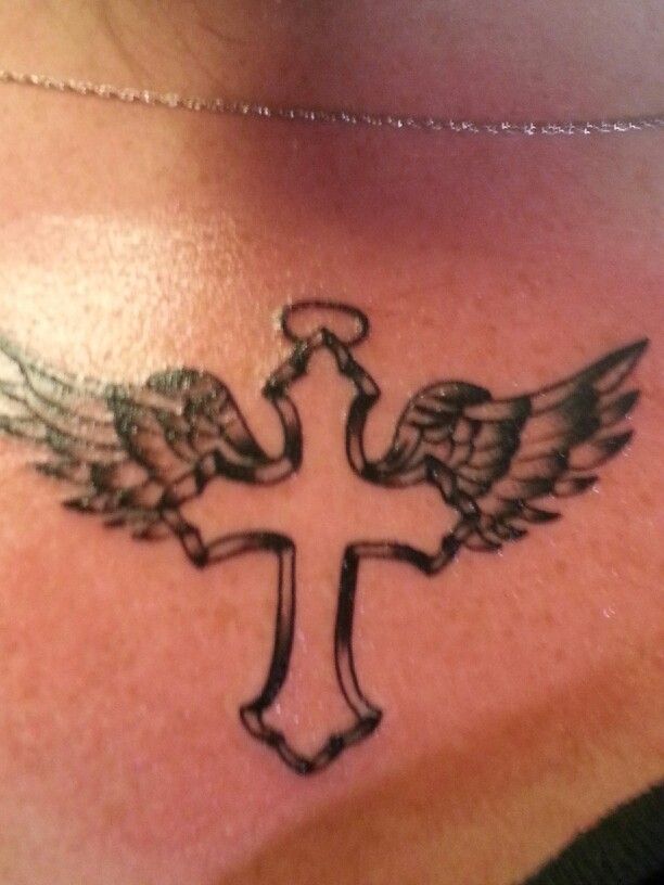 Cross With Angel Wings With halo Tattoo