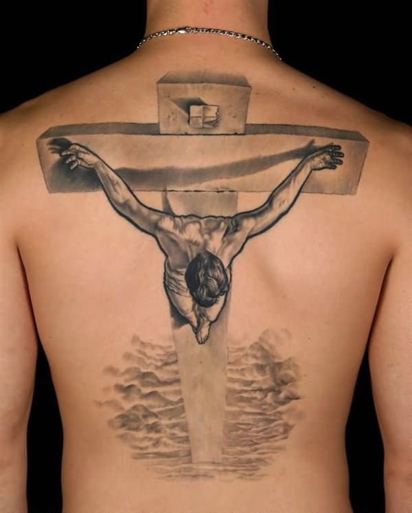 Crucified Jesus On Cross Tattoo On Back
