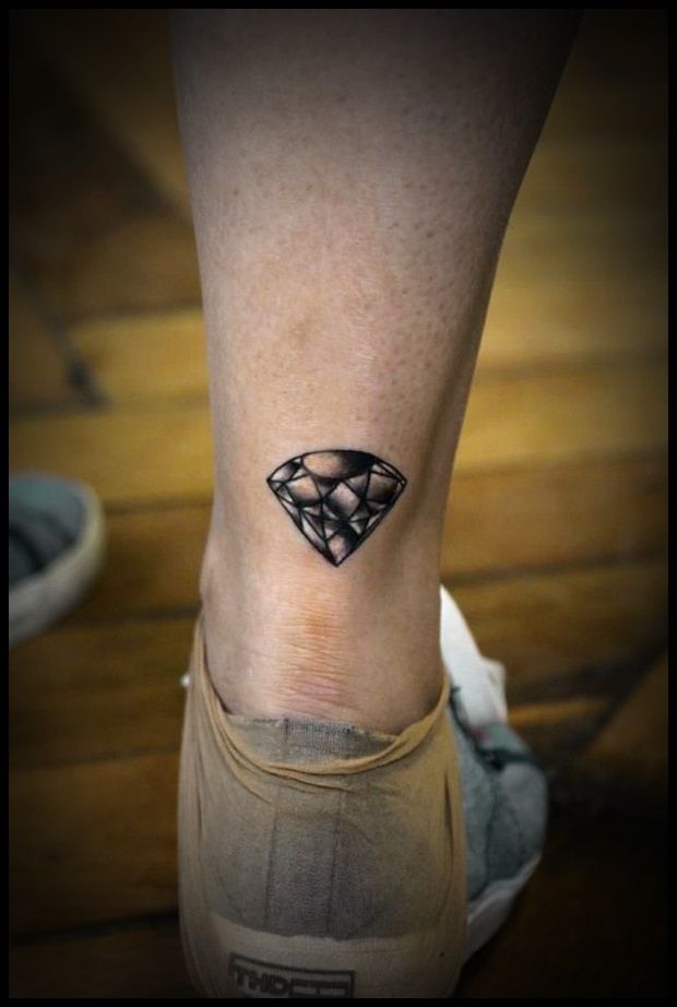 Cute Diamond Tattoo On Back Leg