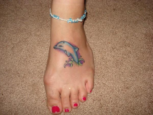 Cute Dolphin Tattoo on Foot