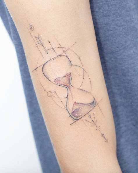 Cute Geometric Hourglass Tattoo On Half Sleeve