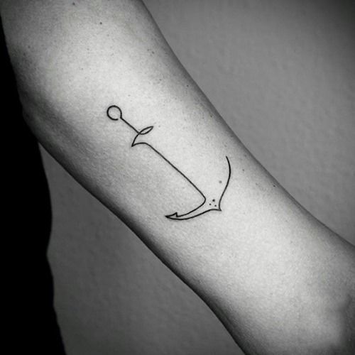 Cute Outline Anchor Tattoo For Girls