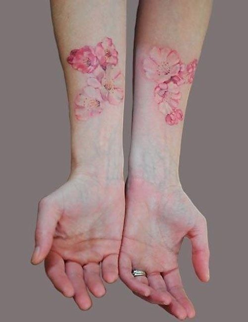 Cute Pink Watercolor Flowers On Wrists