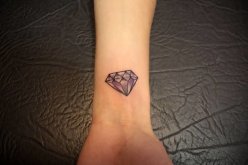 Cute Purple Diamond Tattoo On Wrist
