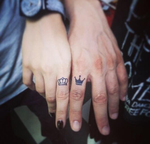 Cute Small Matching Crown Tattoos On Fingers