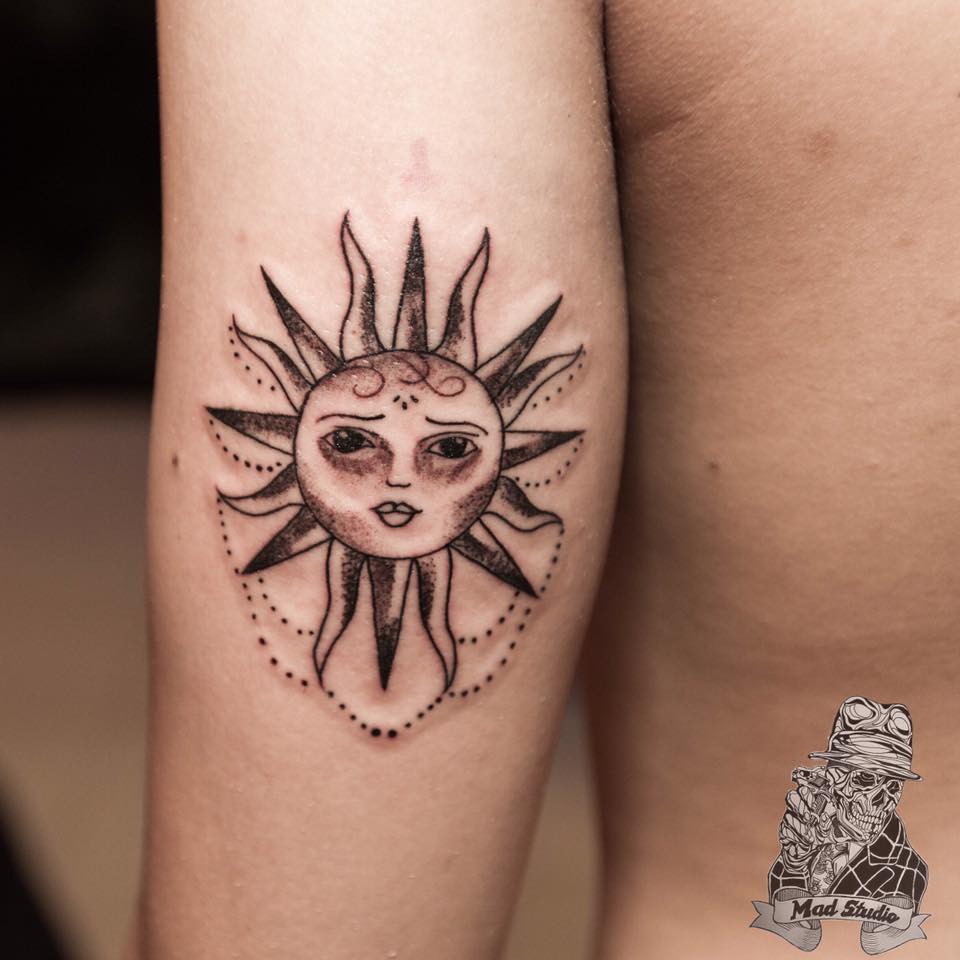 Cute Sun Tattoo On Forearm
