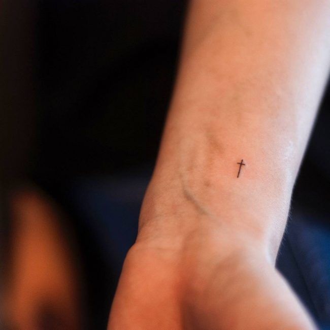 Cute Tiny Cross Tattoo On Wrist