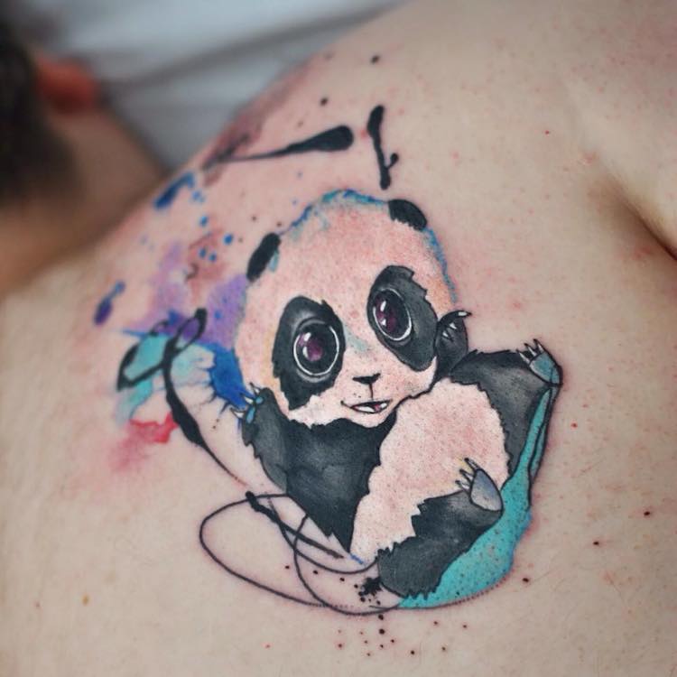 Cute Watercolor Panda Tattoo