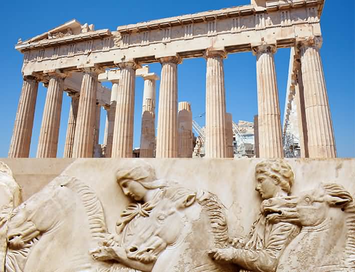 Details of amazing architecture at the Parthenon in athens in greece