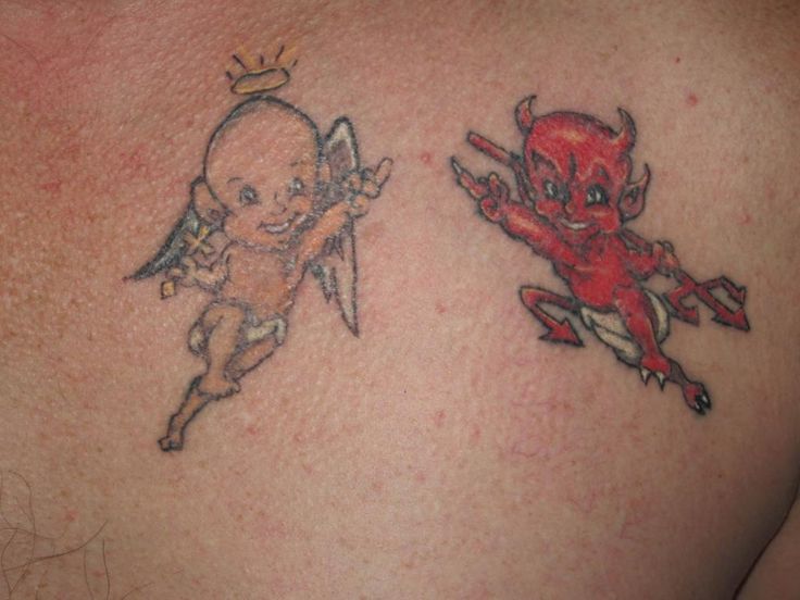Devil And Angel Tattoo on Shoulder