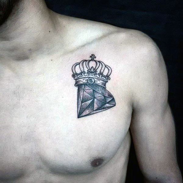 Diamond And Crown Tattoo On Chest