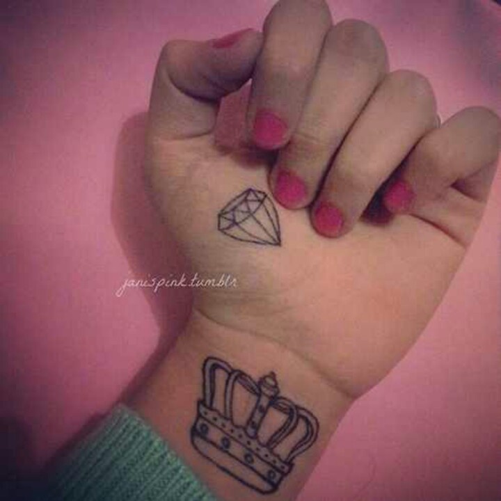 Diamond And Crown Tattoo On Wrist
