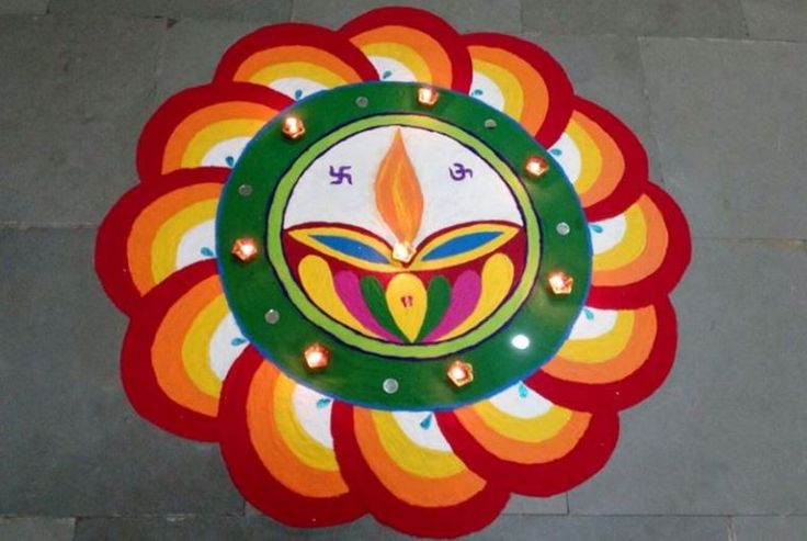 Diya Rangoli Surrounded With Floral Pattern Design For Diwali Decoration