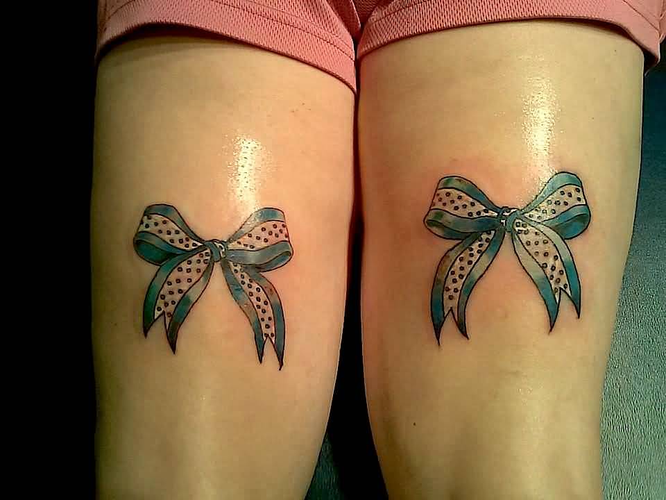 Dotted Bow Tattoo On Thigh