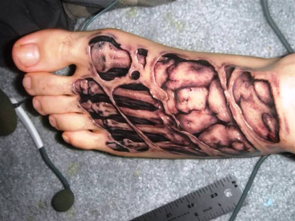 Exposed Bone Of Foot 3d Tattoo