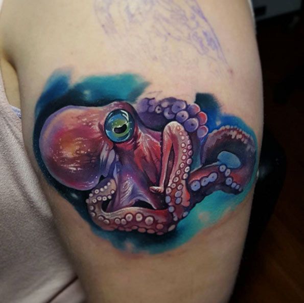Fascinating Squid And Octopus Tattoo On half Sleeve