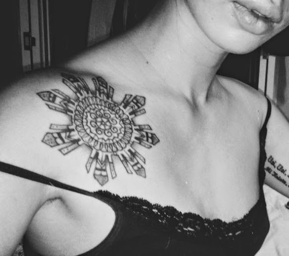 Filipino Sun Tattoo On Front Shoulder