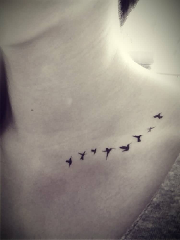 Flock Of Birds Tattoo On Collar Bone