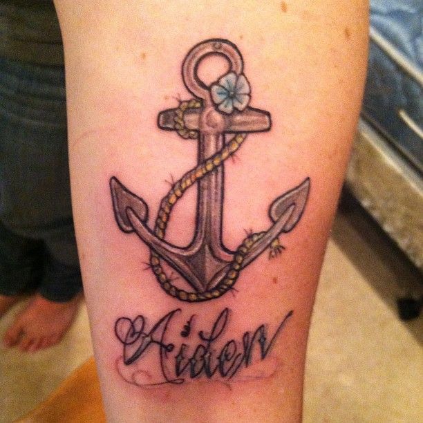 Flower And Rope Anchor Tattoo Design