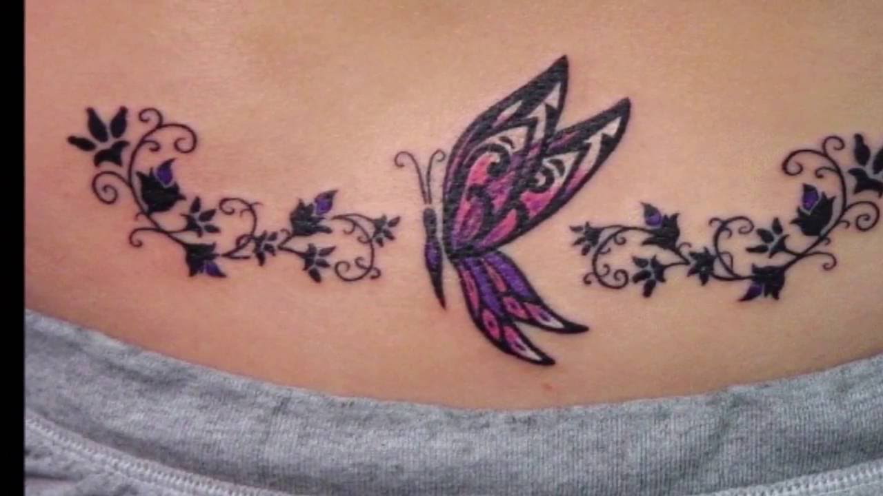 Flowers And Butterfly Tattoo On Hip