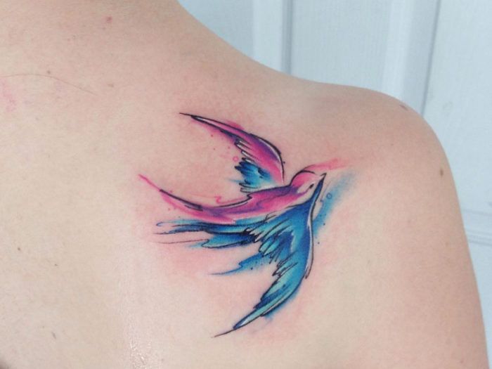 Flying Bird Watercolor Tattoo