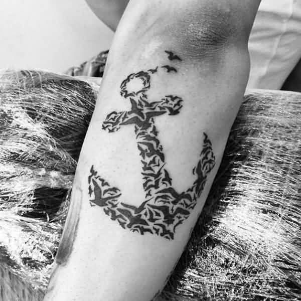 Flying Birds Anchor Sign Tattoo