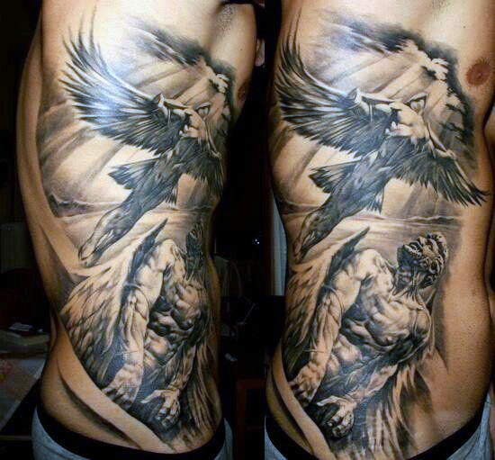 Flying guardian Angel Tattoo On Men’s Side Rib