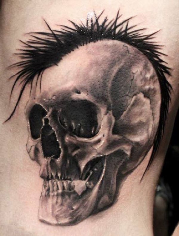 Funky Hair Skull Tattoo Design