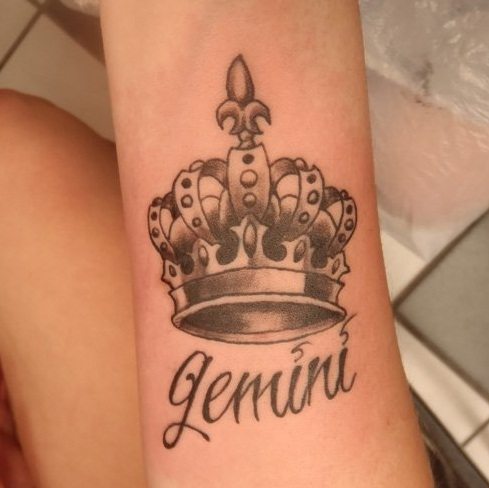Gemini Crown Tattoo On Elbow