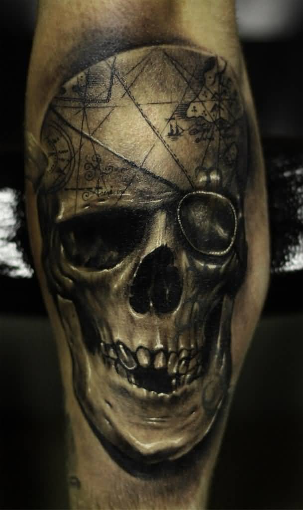 Geographical Encrypted Skull Tattoo