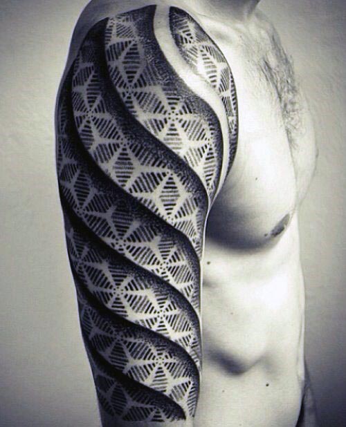 Geometric 3D Tattoos On full Sleeve