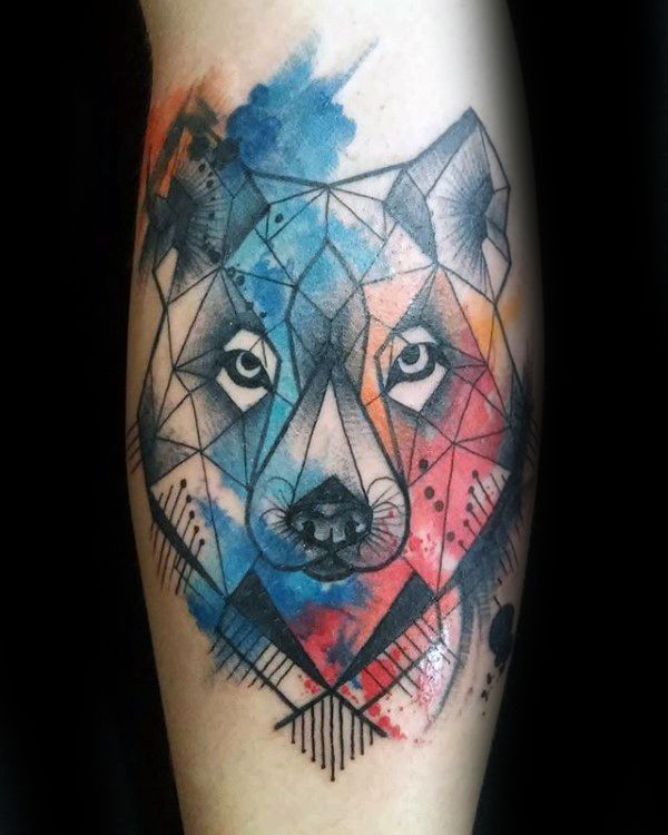 Geometric Colorful Wolf Tattoo
