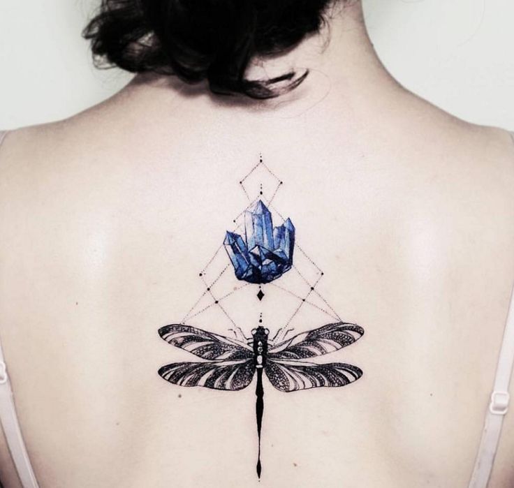 Geometric Dragonfly Tattoo On Back