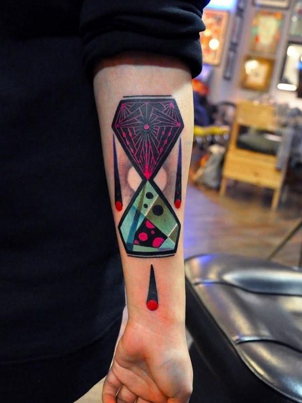 Geometric Hourglass Tattoo On Arm