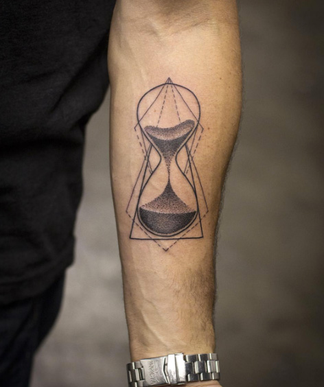 Geometric Hourglass Tattoo On Forearm