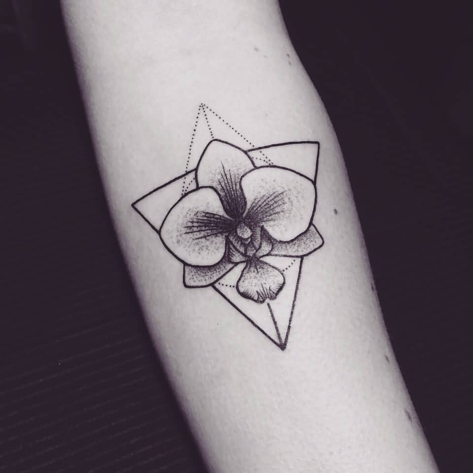 Geometric Orchid Flower Tattoo Design