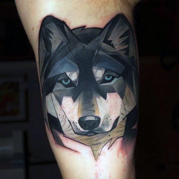 Geometric Wolf Face Tattoo