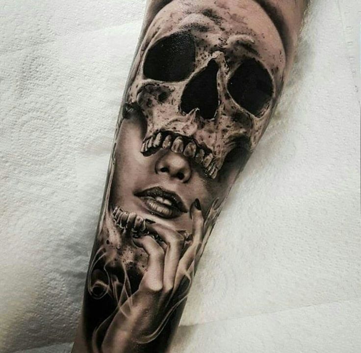 Girl Face And Skull Tattoo Design