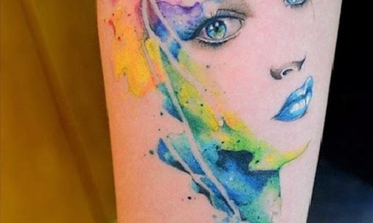 Girl Face Watercolor Tattoo Design