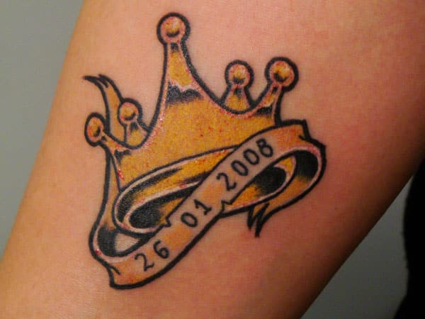 Golden Crown Tattoo With Date